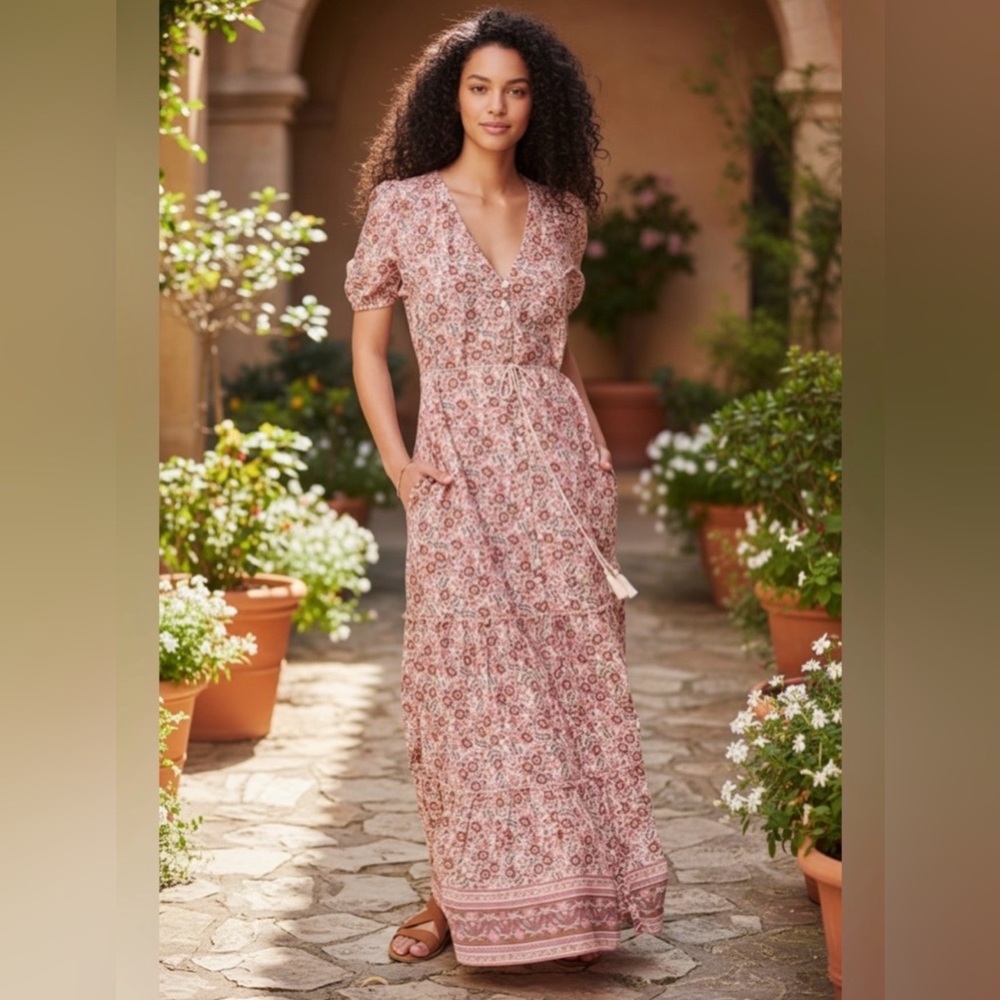 Faherty Pink Floral Tie-Waist Maxi Dress - Picture 3 of 5